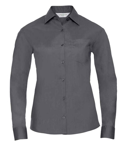 Russell Collection Ladies Long Sleeve Easy Care Poplin Shirt - Convoy Grey (934F)