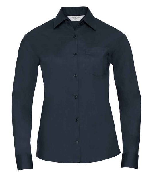 Russell Collection Ladies Long Sleeve Easy Care Poplin Shirt - French Navy (934F)