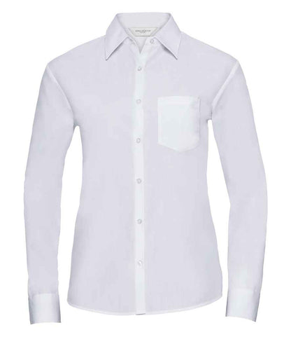 Russell Collection Ladies Long Sleeve Easy Care Poplin Shirt - White (934F)