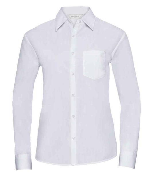 Russell Collection Ladies Long Sleeve Easy Care Poplin Shirt - White (934F)