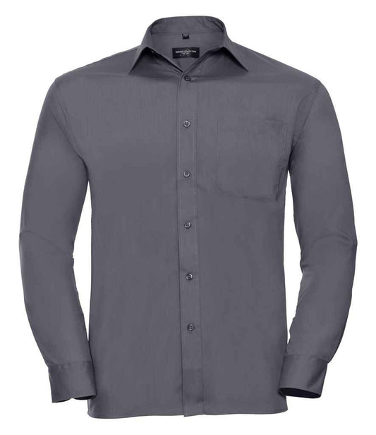 Russell Collection Long Sleeve Easy Care Poplin Shirt - Convoy Grey (934M)