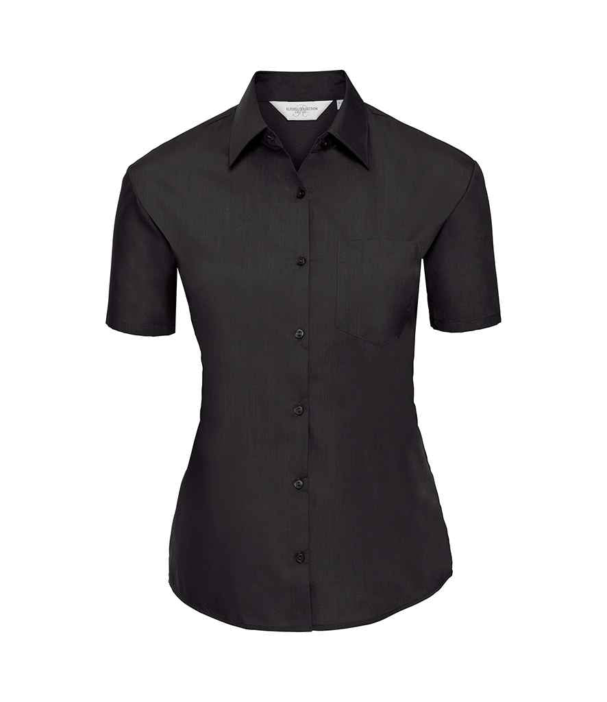 Russell Collection Ladies Short Sleeve Easy Care Poplin Shirt - Black (935F)