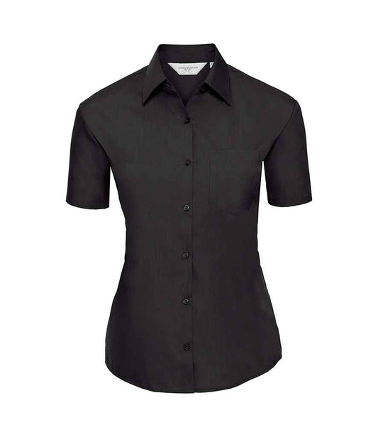 Russell Collection Ladies Short Sleeve Easy Care Poplin Shirt - Black (935F)