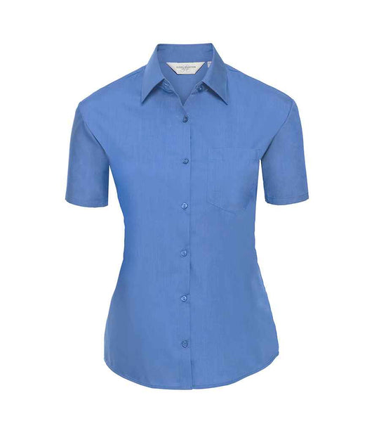 Russell Collection Ladies Short Sleeve Easy Care Poplin Shirt - Corporate Blue (935F)