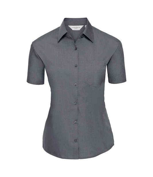 Russell Collection Ladies Short Sleeve Easy Care Poplin Shirt - Convoy Grey (935F)