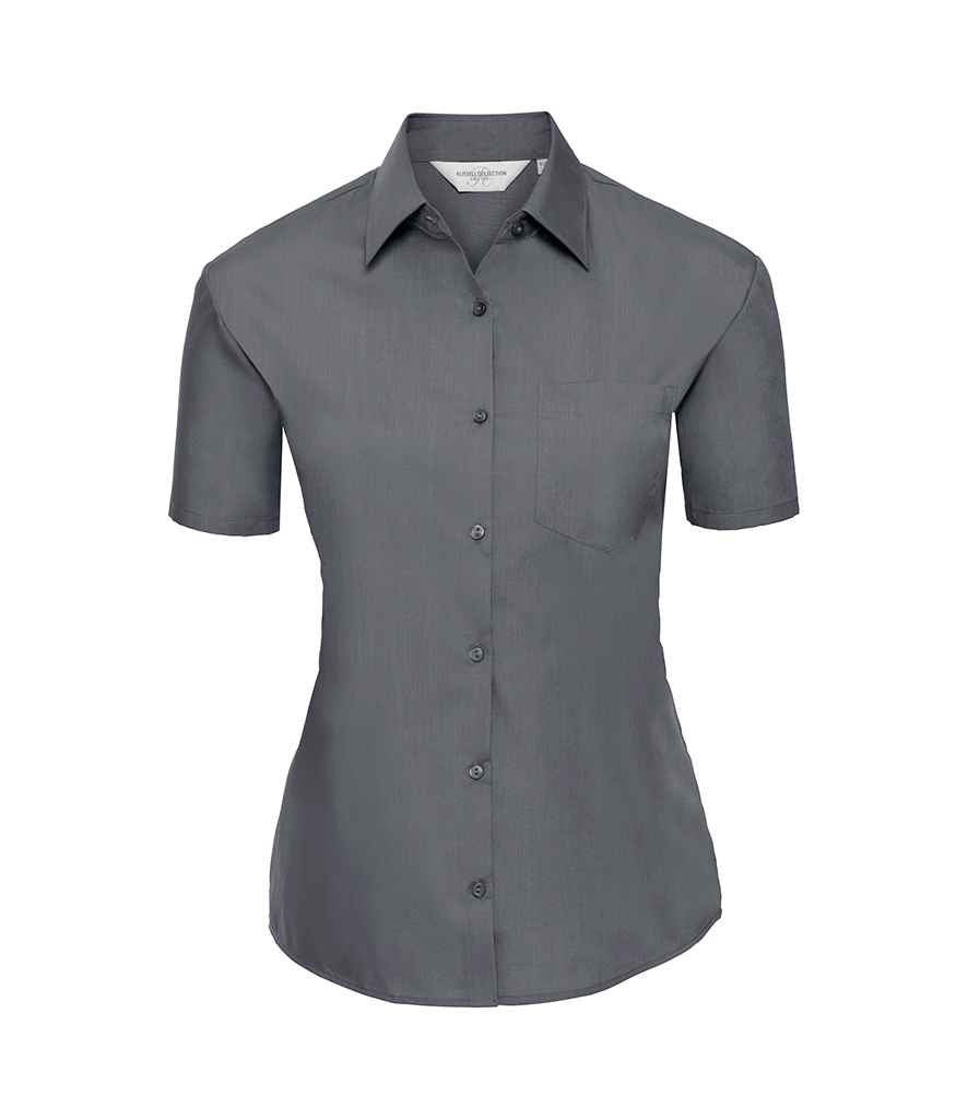 Russell Collection Ladies Short Sleeve Easy Care Poplin Shirt - Convoy Grey (935F)