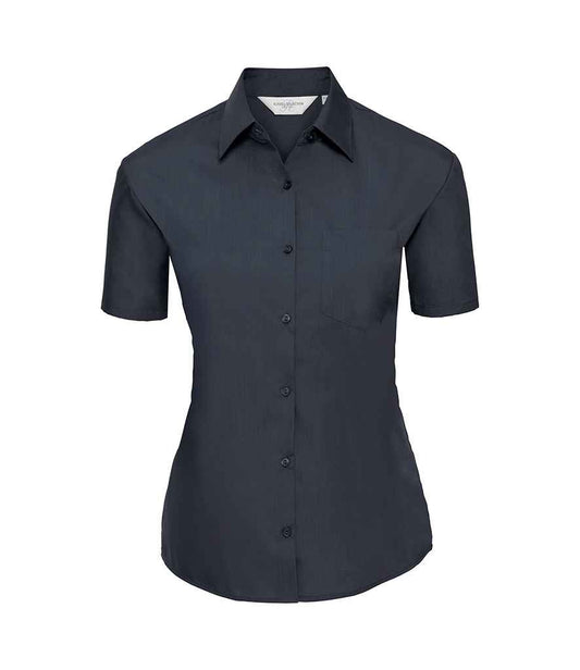 Russell Collection Ladies Short Sleeve Easy Care Poplin Shirt - French Navy (935F)