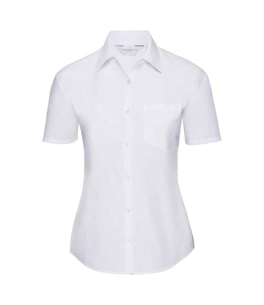 Russell Collection Ladies Short Sleeve Easy Care Poplin Shirt - White (935F)