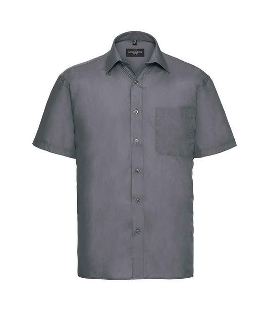 Russell Collection Short Sleeve Easy Care Poplin Shirt - Convoy Grey (935M)