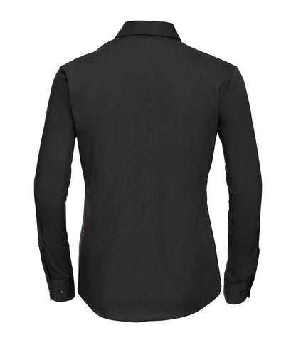 Russell Collection Ladies Long Sleeve Easy Care Cotton Poplin Shirt - Black (936F)