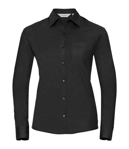 Russell Collection Ladies Long Sleeve Easy Care Cotton Poplin Shirt - Black (936F)