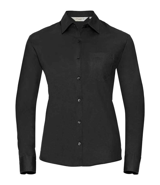 Russell Collection Ladies Long Sleeve Easy Care Cotton Poplin Shirt - Black (936F)
