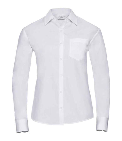 Russell Collection Ladies Long Sleeve Easy Care Cotton Poplin Shirt - White (936F)