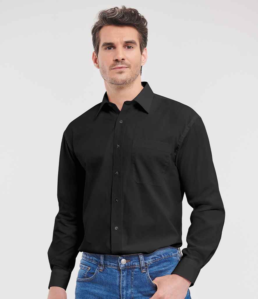 Russell Collection Long Sleeve Easy Care Cotton Poplin Shirt - Black (936M)
