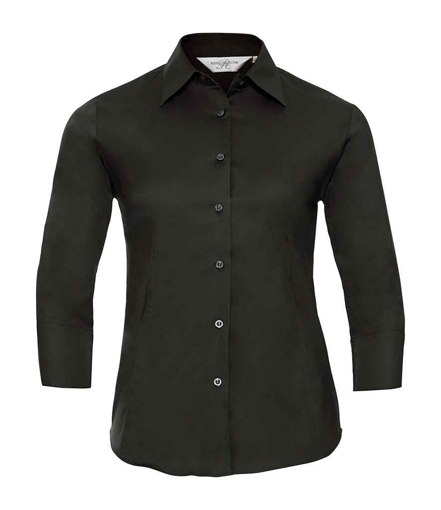 Russell Collection Ladies 3/4 Sleeve Easy Care Fitted Shirt - Black (946F)