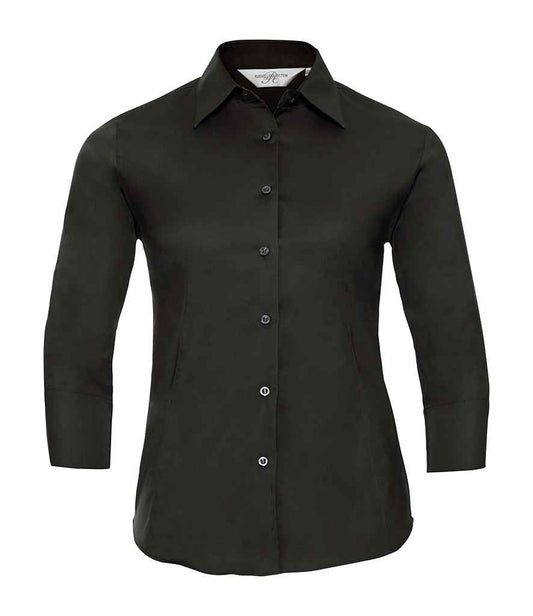 Russell Collection Ladies 3/4 Sleeve Easy Care Fitted Shirt - Black (946F)