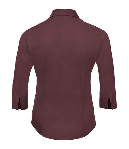 Russell Collection Ladies 3/4 Sleeve Easy Care Fitted Shirt - Port (946F)