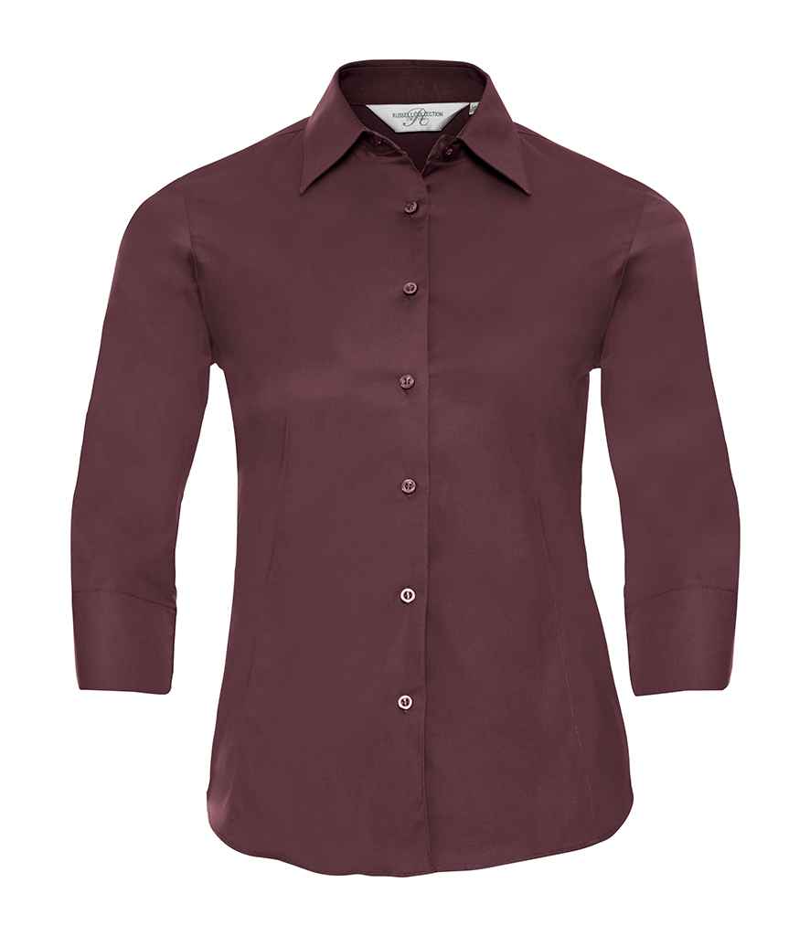 Russell Collection Ladies 3/4 Sleeve Easy Care Fitted Shirt - Port (946F)