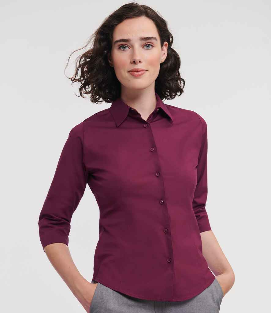 Russell Collection Ladies 3/4 Sleeve Easy Care Fitted Shirt - Port (946F)