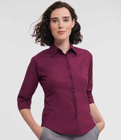 Russell Collection Ladies 3/4 Sleeve Easy Care Fitted Shirt - Port (946F)