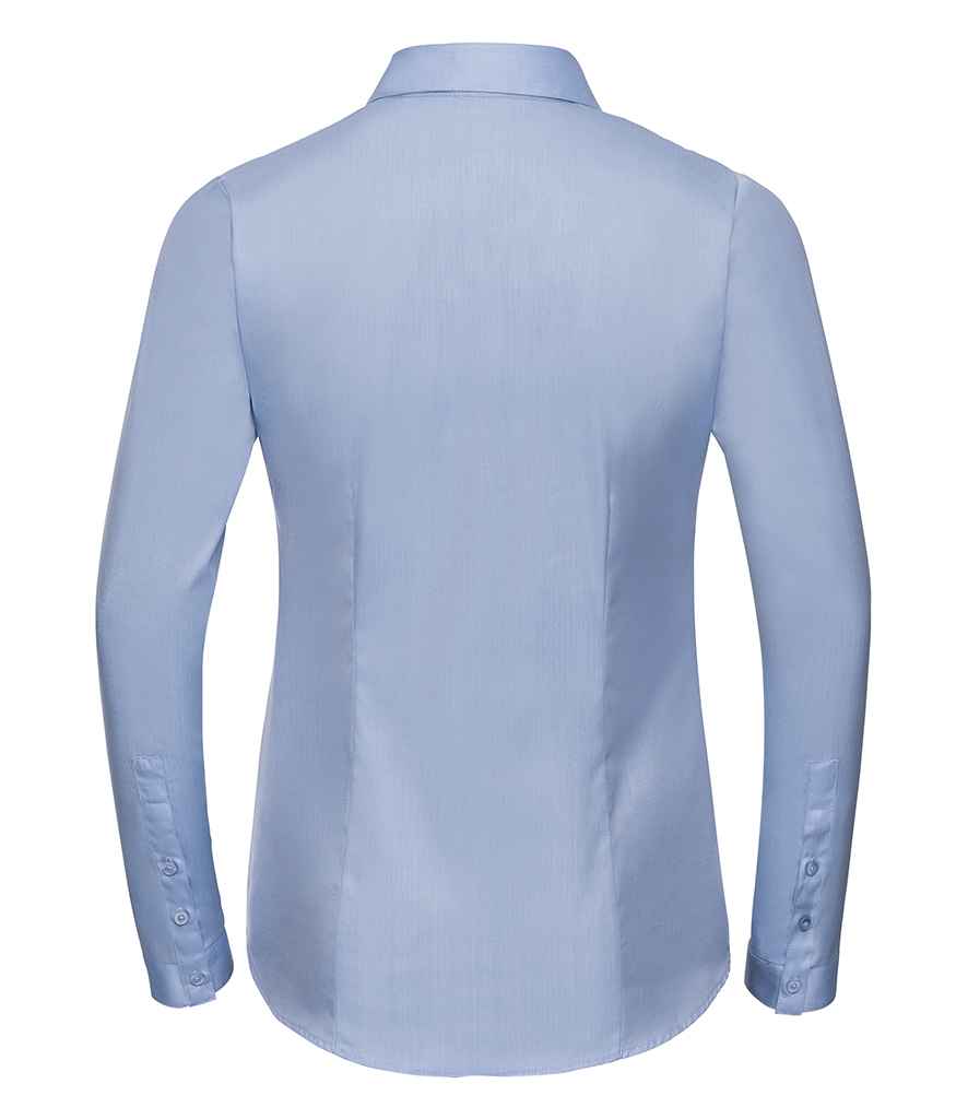 Russell Collection Ladies Long Sleeve Herringbone Shirt - Light Blue (962F)