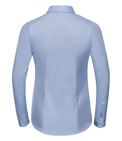 Russell Collection Ladies Long Sleeve Herringbone Shirt - Light Blue (962F)