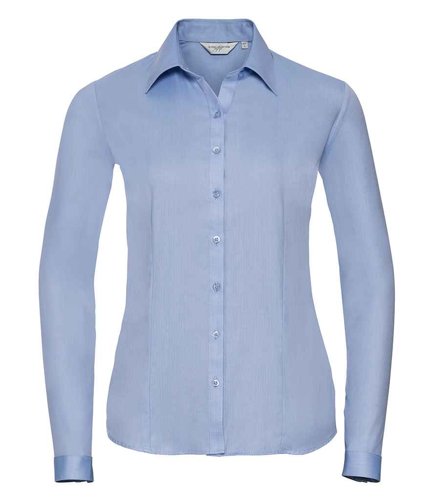 Russell Collection Ladies Long Sleeve Herringbone Shirt - Light Blue (962F)