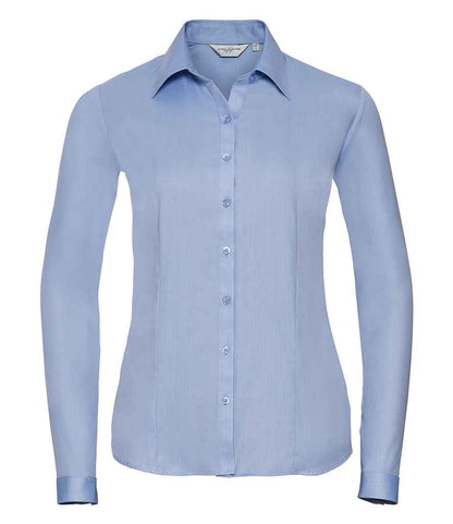 Russell Collection Ladies Long Sleeve Herringbone Shirt - Light Blue (962F)