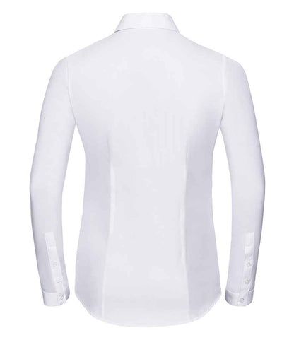 Russell Collection Ladies Long Sleeve Herringbone Shirt - White (962F)
