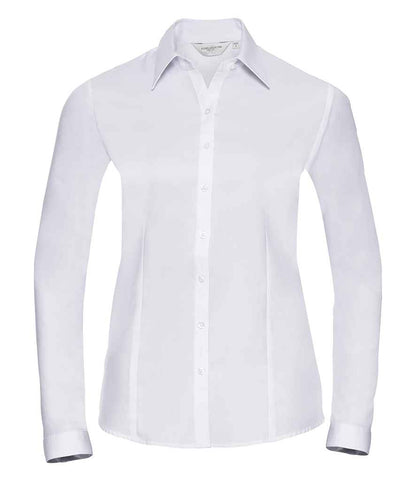 Russell Collection Ladies Long Sleeve Herringbone Shirt - White (962F)