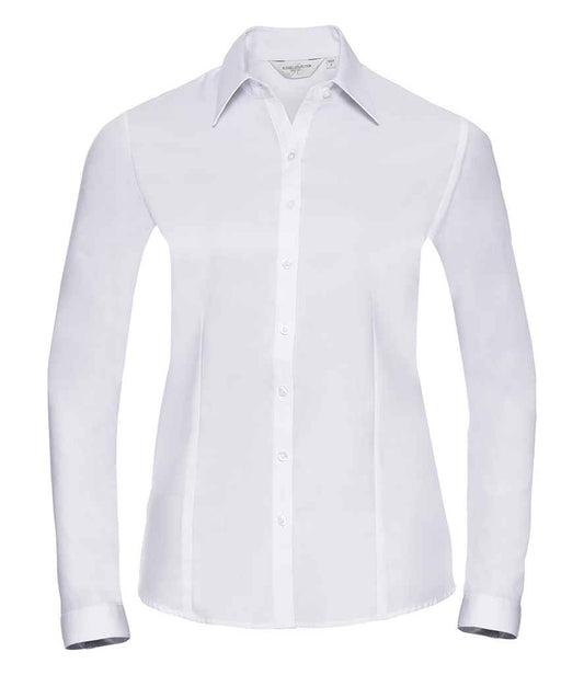Russell Collection Ladies Long Sleeve Herringbone Shirt - White (962F)
