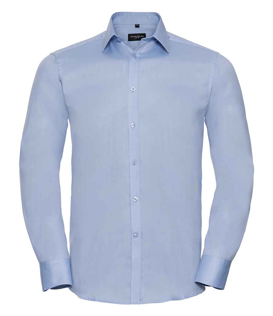 Russell Collection Long Sleeve Herringbone Shirt - Light Blue (962M)