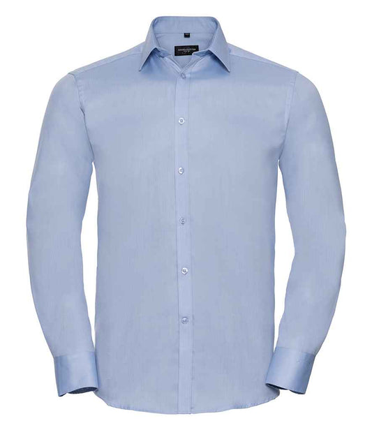 Russell Collection Long Sleeve Herringbone Shirt - Light Blue (962M)