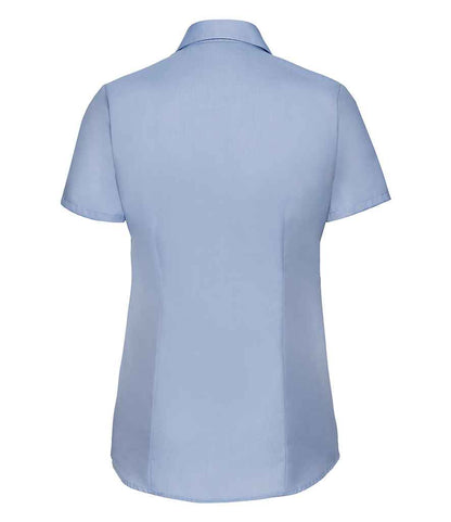 Russell Collection Ladies Short Sleeve Herringbone Shirt - Light Blue (963F)