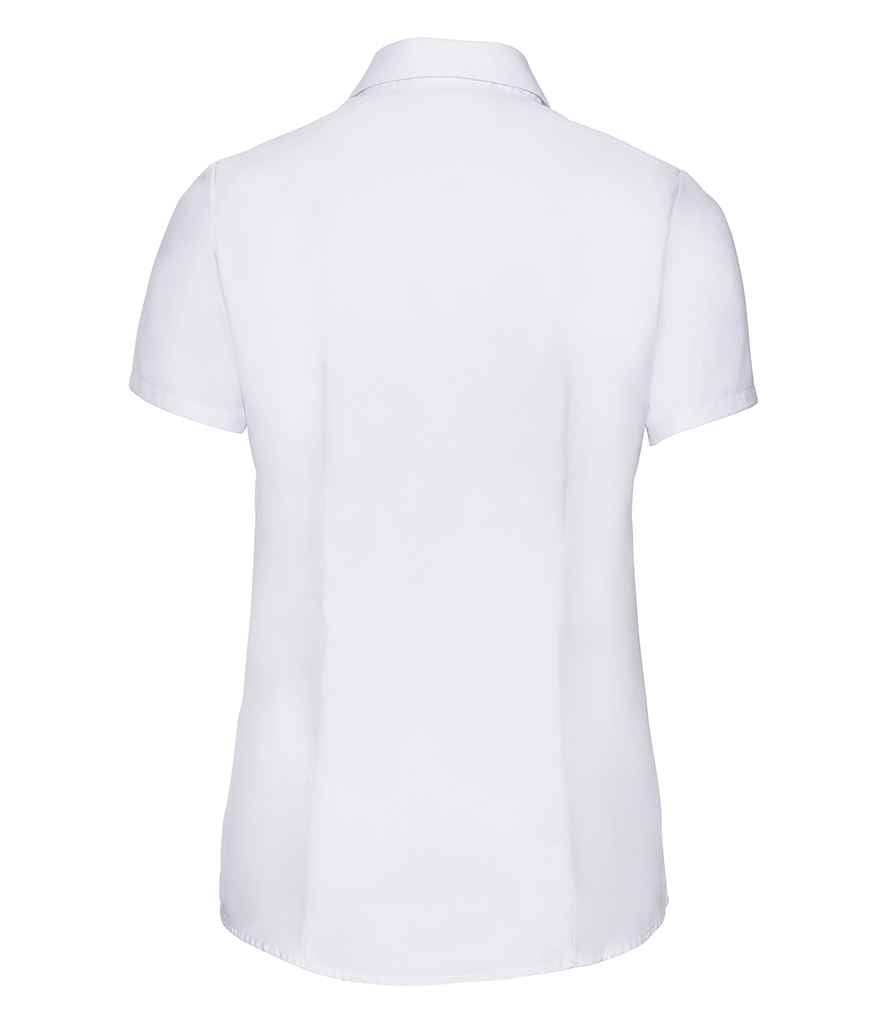 Russell Collection Ladies Short Sleeve Herringbone Shirt - White (963F)