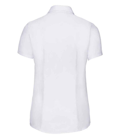 Russell Collection Ladies Short Sleeve Herringbone Shirt - White (963F)