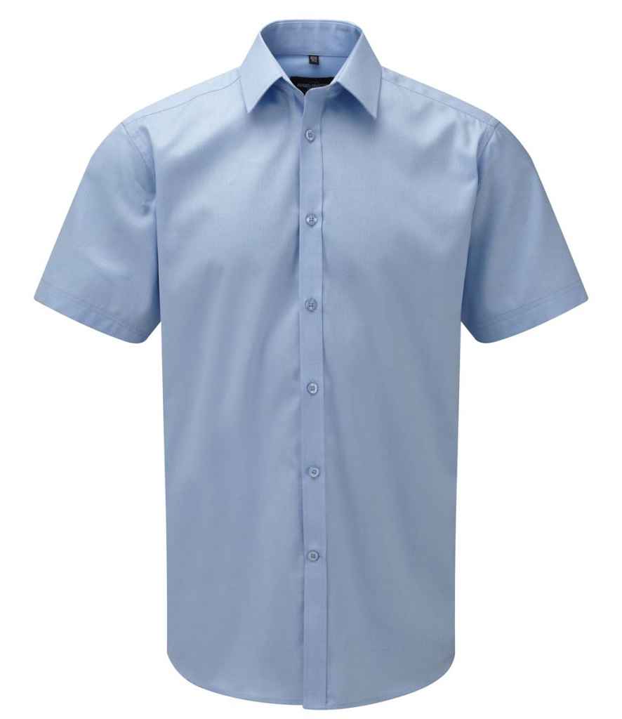 Russell Collection Short Sleeve Herringbone Shirt - Light Blue (963M)