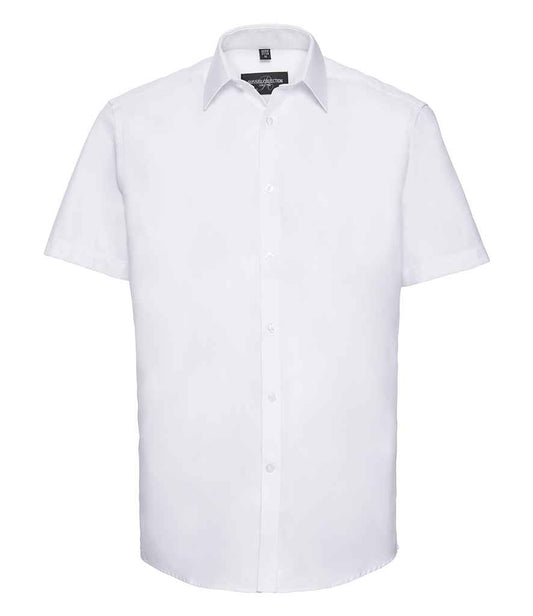 Russell Collection Short Sleeve Herringbone Shirt - White (963M)