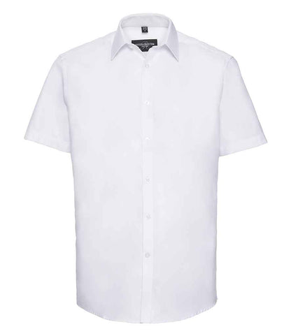 Russell Collection Short Sleeve Herringbone Shirt - White (963M)
