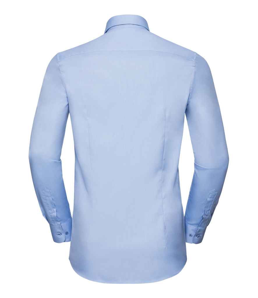 Russell Collection Long Sleeve Contrast Herringbone Shirt - Light Blue/Mid Blue (964M)