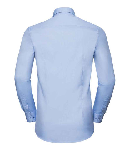 Russell Collection Long Sleeve Contrast Herringbone Shirt - Light Blue/Mid Blue (964M)
