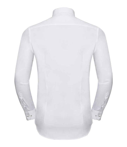 Russell Collection Long Sleeve Contrast Herringbone Shirt - White/Silver (964M)