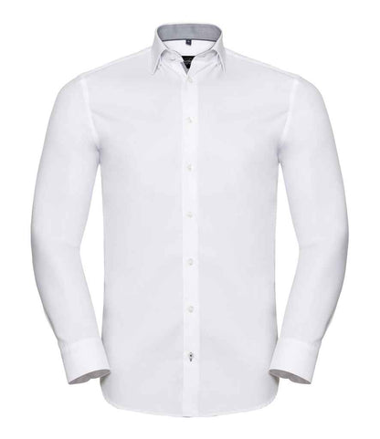 Russell Collection Long Sleeve Contrast Herringbone Shirt - White/Silver (964M)