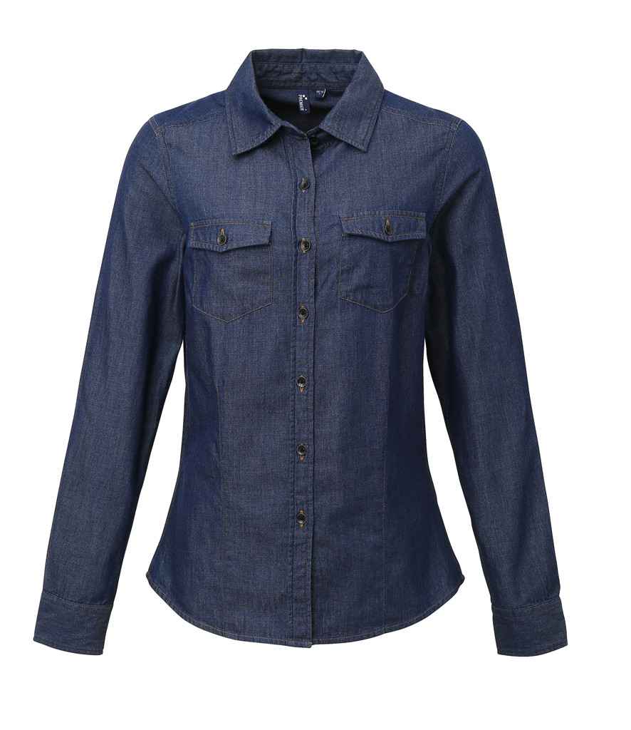 Premier Ladies Jeans Stitch Denim Shirt - FRONT