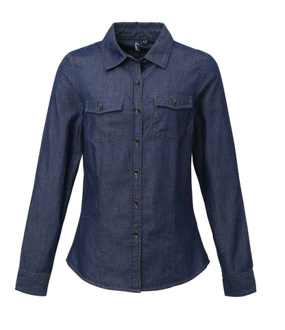 Premier Ladies Jeans Stitch Denim Shirt - FRONT