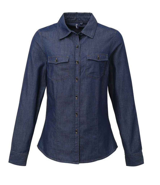 Premier Ladies Jeans Stitch Denim Shirt - FRONT