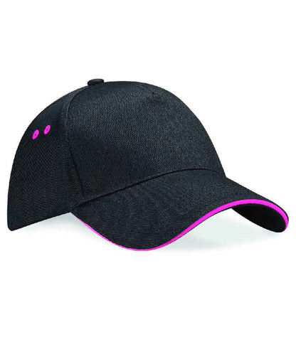Beechfield Ultimate 5 Panel Cap with Sandwich Peak - Black/Fuchsia (BB15C)