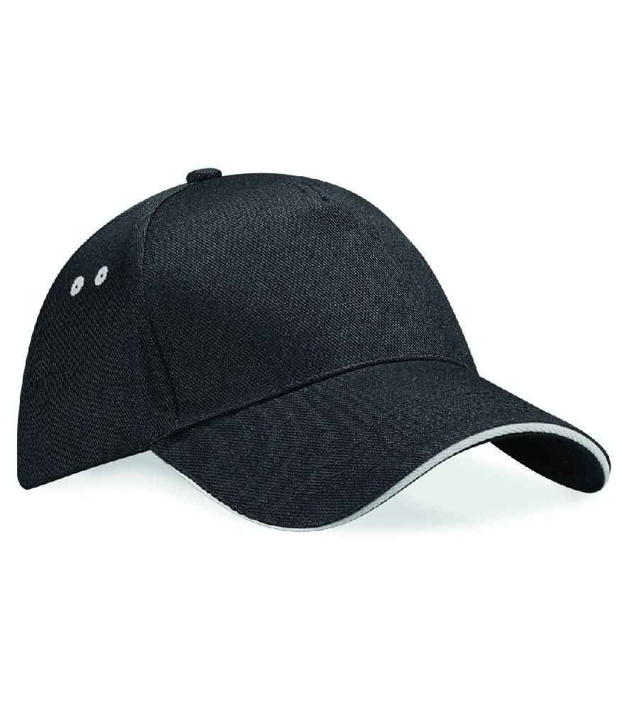 Beechfield Ultimate 5 Panel Cap with Sandwich Peak - Black/Light Grey (BB15C)