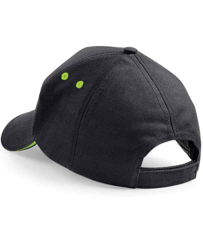 Beechfield Ultimate 5 Panel Cap with Sandwich Peak - Black/Lime Green (BB15C)