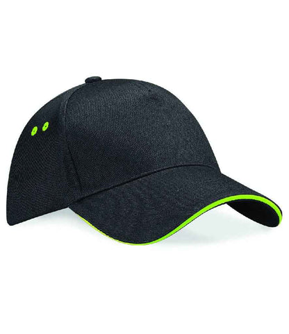 Beechfield Ultimate 5 Panel Cap with Sandwich Peak - Black/Lime Green (BB15C)